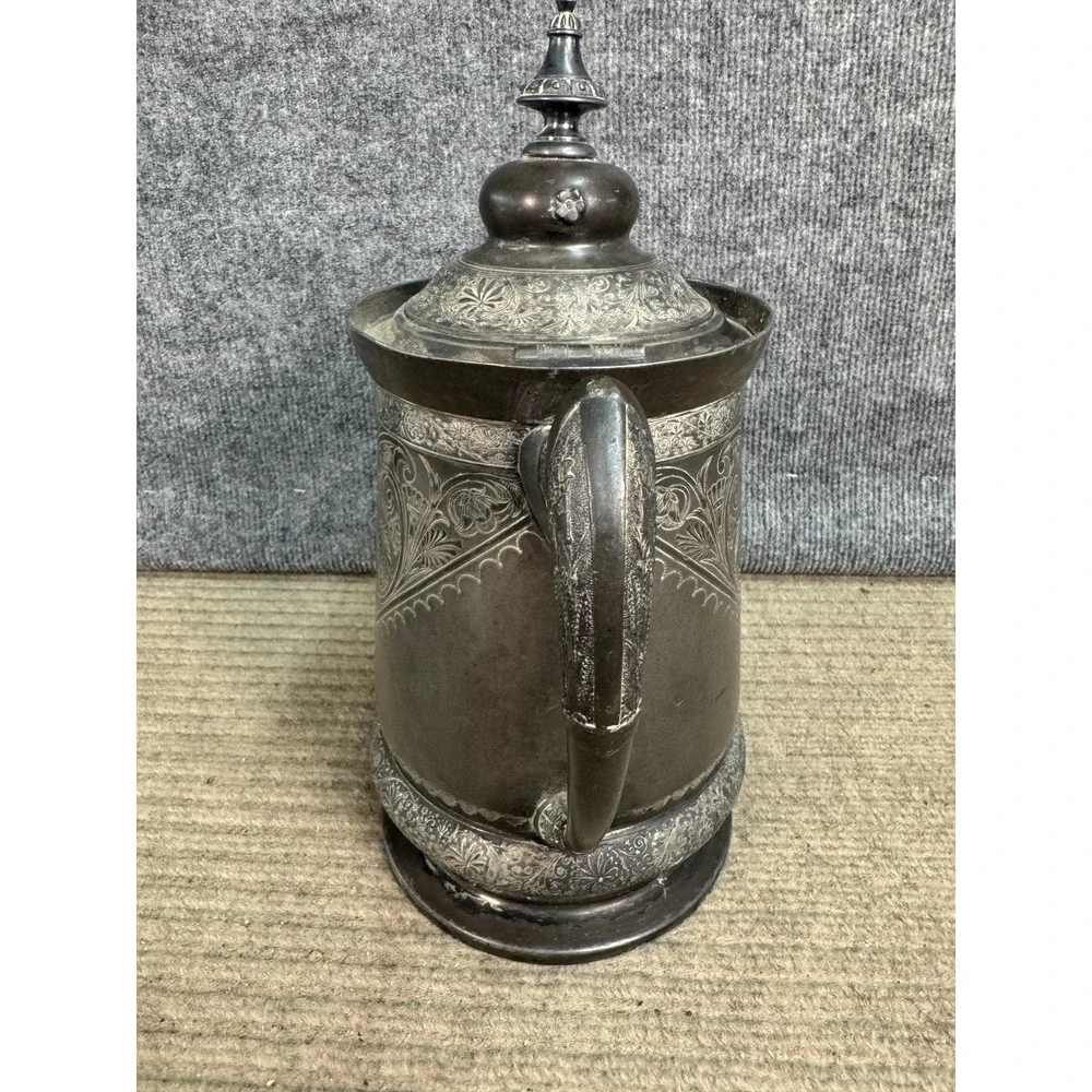 Antique Victorian Silver Plate Engraved Coffee Pot Ornate Floral Scroll Teapot